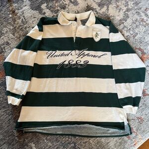 H&M Green and White Striped Polo Shirt